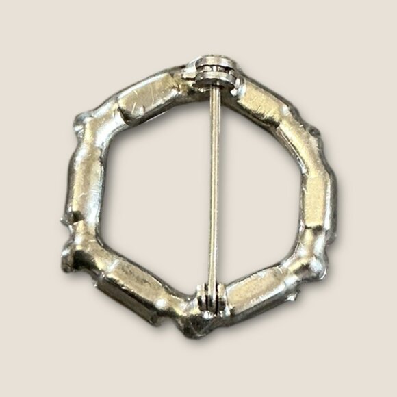 Vintage Hexagonal Rhinestone Brooch Silver-Tone 1 Inch Diameter - Picture 4 of 5